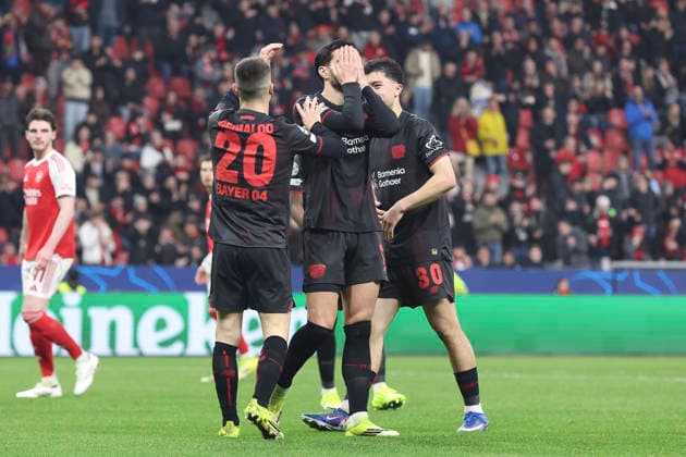 Martin Terrier Bayer 04 Leverkusen looks dejected during the UEFA Champions League 2025 26 Round of 16 First Leg match between Bayer 04 Leverkusen and Arsenal FC at BayArena on March 11, 2026 in Leverkusen, Germany Photo by Oliver Kaelke DeFodi Images