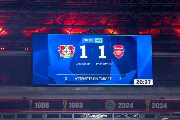 Final score 1 1 GER, Bayer Leverkusen vs Arsenal London, Football, Champions League, Round of 16, 2025 2026 season, 11 03 2026 DFL REGULATIONS PROHIBIT ANY USE OF PHOTOGRAPHS AS IMAGE SEQUENCES AND OR QUASI VIDEO GER, Bayer Leverkusen vs Arsenal London, Football, Champions League, Round of 16, 2025 2026 season, 11 03 2026 Leverkusen Copyright: xEibner-Pressefoto FrankxZeisingx EP_FZG