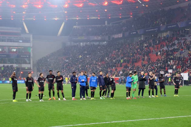 Bayer Leverkusen after the match GER, Bayer Leverkusen vs Arsenal London, Football, Champions League, Round of 16, Season 2025 2026, 11 03 2026 DFL REGULATES PROHIBIT ANY USE OF PHOTOGRAPHS AS IMAGE SEQUENCES AND OR QUASI VIDEO GER, Bayer Leverkusen vs Arsenal London, Football, Champions League, Round of 16, Season 2025 2026, 11 03 2026 Leverkusen Copyright: xEibner-Pressefoto FrankxZeisingx EP_FZG