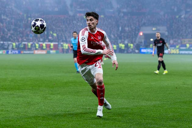 LEVERKUSEN, GERMANY - MARCH 11: Kai Havertz (FC Arsenal, 29) during the UEFA Champions League match between Bayer Leverkusen vs. FC Arsenal in the first leg of the round of 16 at BayArena on March 11th, 2026 in Leverkusen, Germany. NRW Germany Copyright: xBEAUTIFULxSPORTS JulianxMeuselx