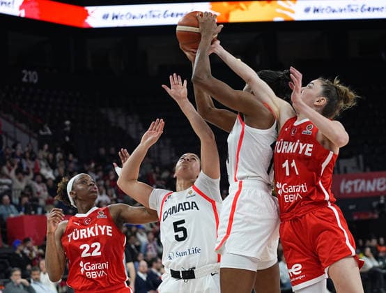 Turkiye v Canada - FIBA Women s Basketball World Cup Qualifiers ISTANBUL, TURKIYE - MARCH 11: Canada’s Kia Nurse (5) and Turkiye’s Elif Bayram (11) compete for the ball during the FIBA Women’s Basketball World Cup Qualifiers Group C match between Canada and Turkiye at the Turkcell Basketball Development Center in Istanbul, Turkiye, on March 11, 2026. Esra Bilgin Anadolu Istanbul Turkey. Editorial use only. Please get in touch for any other usage.  Copyright: x2026xAnadoluxEsraxBilginx