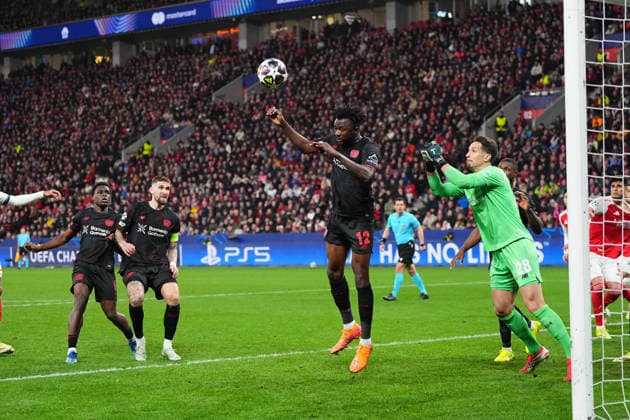 Edmond Tapsoba Bayer 04 Leverkusen heads during Bayer Leverkusen and FC Arsenal at BayArena, Leverkusen, Germany on March 11, 2026 Thor Wegner DeFodi Images Photo by DeFodi Images