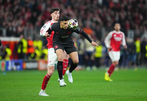 Equi Fernandez Bayer 04 Leverkusen and Kai Havertz FC Arsenal battle for the ball during Bayer Leverkusen and FC Arsenal at BayArena, Leverkusen, Germany on March 11, 2026 Thor Wegner DeFodi Images Photo by DeFodi Images