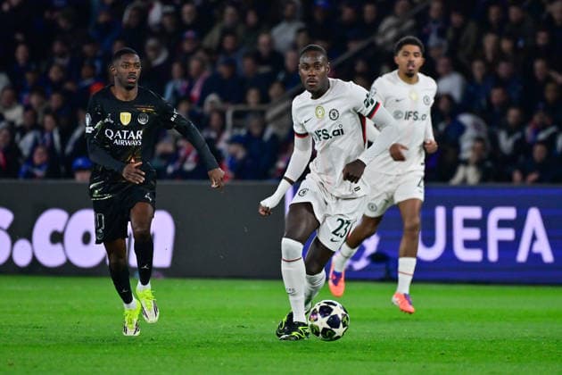 FOOTBALL : PSG vs Chelsea - Ligue des Champions - 11 03 2026 Trevoh Chalobah of Chelsea and Ousmane DEMBELE of Paris Saint Germain during the UEFA Champions League match between Paris Saint Germain and Chelsea FC at Parc Des Princes on March 11 , 2026 in Paris, France. ( Photo by Federico Pestellini PsnewZ ) ParisFrance  Copyright: xFedericoxPestellinix
