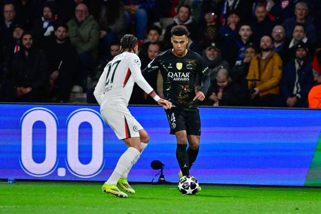 FOOTBALL : PSG vs Chelsea - Ligue des Champions - 11 03 2026 Desire Doue of Paris Saint Germain and Malo Gusto of Chelsea during the UEFA Champions League match between Paris Saint Germain and Chelsea FC at Parc Des Princes on March 11 , 2026 in Paris, France. ( Photo by Federico Pestellini PsnewZ ) ParisFrance  Copyright: xFedericoxPestellinix
