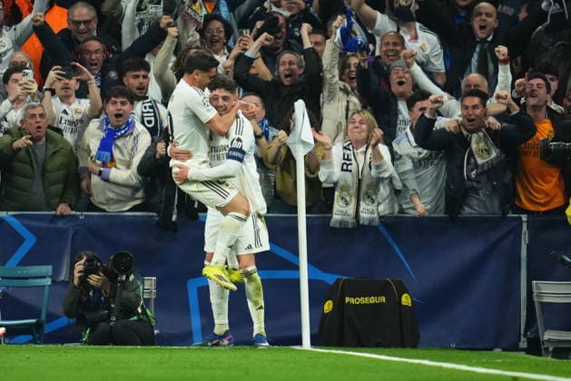 ESP: Real Madrid v Manchester City . UEFA Champions League match. Round of 16, first leg. Fede Valverde of Real Madrid celebrates the 2-0 during the UEFA Champions League match, Round of 16, first leg, between Real Madrid and Manchester City played at Santiago Bernabeu Stadium on March 11, 2026 in Madrid Spain. kpng Copyright: xBaguxBlancox xPRESSINPHOTOx PS_260311_RMA_MCI_024