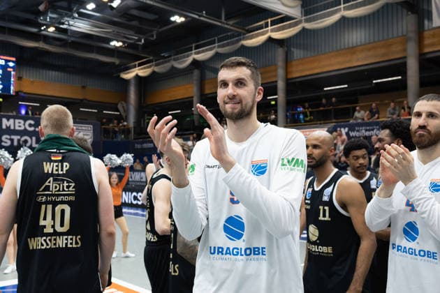 Wolves after their 98 83 home win, Syntainics MBC vs BK Olomoucko, European North Basketball League, Round of 16, 2025 26, Germany, Czech Republic, 11 03 2026 Weissenfels Stadthalle Sachsen Anhalt Germany