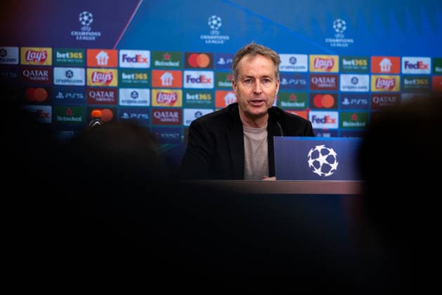 LEVERKUSEN, GERMANY - MARCH 11: Bayer 04 Leverkusen head coach Kasper Hjulmand attends a press conference, PK, Pressekonferenz after the UEFA Champions League 2025 26 Round of 16 First Leg match between Bayer 04 Leverkusen and Arsenal FC at BayArena on March 11, 2026 in Leverkusen, Germany.  Copyright: xRenexNijhuis MBxMediax