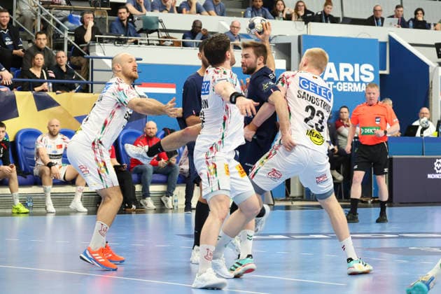 HANDBALL : Paris Saint Germain Vs SC Magdeburg - Ligue des Champions - 11 03 2026 Luc Steins (Paris Saint Germain) Vs Tim Hornke (SC Magdeburg) - Elvar Orn Jonsson (SC Magdeburg) - Magnus Saugstrup (SC Magdeburg) ParisFrance  Copyright: xMichaelxBaucherx
