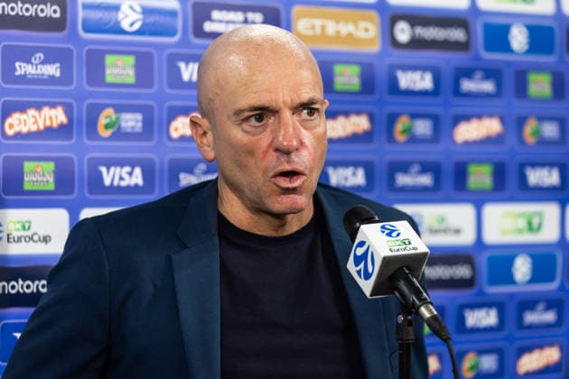 GER, BKT EuroCup, Season 2025 2026, Round of 16, Cedevita Olimpija Ljubljana Niners Chemnitz 11 03 2026, Arena Stozice, Ljubljana, GER, BKT EuroCup, Season 2025 2026, Round of 16, Cedevita Olimpija Ljubljana Niners Chemnitz Rodrigo Pastore Head Coach , Niners Chemnitz at the interview Photo Alexander Trienitz Ljubljana Arena Stozice Slovenia