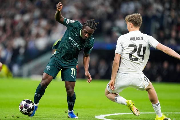March 11, 2026, Madrid, Madrid, Spain: Jeremy Doku of Manchester City in action during the UEFA Champions League 2025 26 Round of 16 First Leg match between Real Madrid C.F. and Manchester City at Bernabeu stadium on March 11, 2026, in Madrid, Spain. Madrid Spain - ZUMAa181 20260311_zaa_a181_055 Copyright: xOscarxJ.xBarrosox