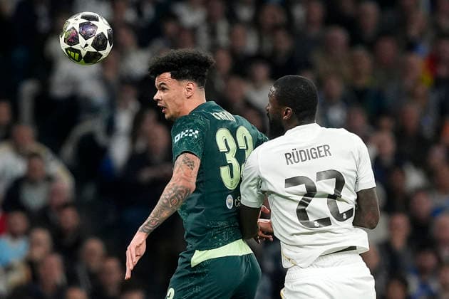 REAL MADRID CF v MANCHERSTER CITY FC. CHAMPIONS LEAGUE 2024 2025. ROUND OF 8. 2ND LEG MATCH. Real Madrid CF s Antonio Rudiger (r) and Manchester City FC s Nico O™Reilly during Champions League 2025 2026, Round of 16 1st leg match. March 11 ,2026. (ALTERPHOTOS Acero) MadridSpain  Copyright: xAcerox