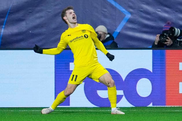 Football, Champions League 2025 2026 Bodo Glimt Sporting Lisbon Bodo, Norway 20260311 Bodo Glimts Ole Didrik Blomberg celebrates after scoring the 2 0 goal during the Champions League football match between Bodo Glimt and Sporting Lisbon at Aspmyra Stadium Photo Fredrik Varfjell NTB Bodo Norway EDITORIAL USE ONLY RESTRICTED USE FOR BETTING COMPANIES  Copyright: xFredrikxVarfjellx xNTBx