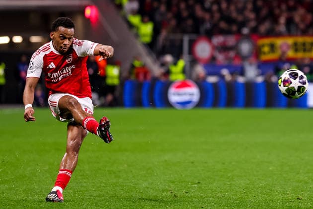 LEVERKUSEN, GERMANY - MARCH 11: Jurrien Timber of Arsenal passes the ball during the UEFA Champions League 2025 26 Round of 16 First Leg match between Bayer 04 Leverkusen and Arsenal FC at BayArena on March 11, 2026 in Leverkusen, Germany.  Copyright: xRenexNijhuis MBxMediax
