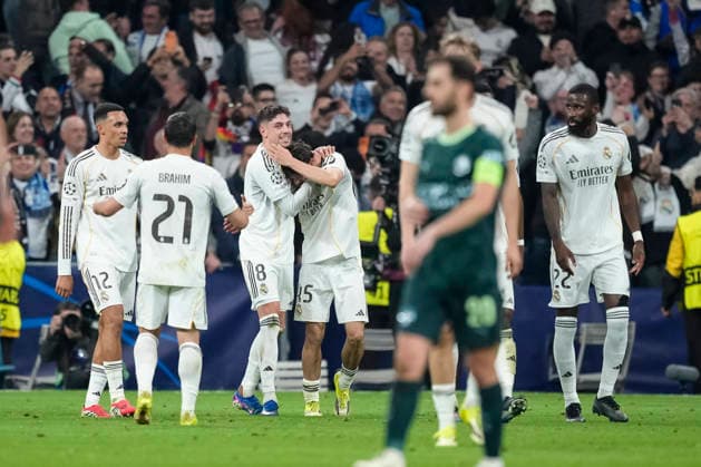 March 11, 2026, Madrid, Madrid, Spain: Federico Valverde of Real Madrid CF celebrates a goal during the UEFA Champions League 2025 26 Round of 16 First Leg match between Real Madrid C.F. and Manchester City at Bernabeu stadium on March 11, 2026, in Madrid, Spain. Madrid Spain - ZUMAa181 20260311_zaa_a181_099 Copyright: xOscarxJ.xBarrosox