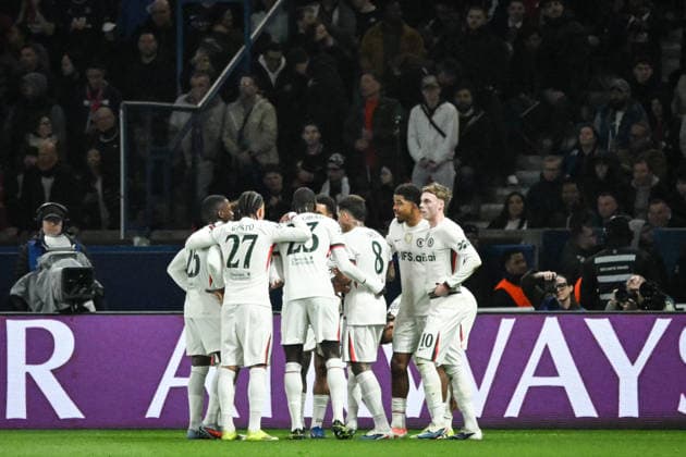 Champions League PSG vs Chelsea F.C - FA Chelsea’s defender Malo Gusto celebrates scoring a goal with teammates during the UEFA Champions League football match between Paris Saint-Germain and Chelsea F.C at the Parc des Princes Stadium in Paris on March 11, 2026. Photo by Firas Abdullah ABACAPRESS.COM Paris Ile-de-France France  Copyright: xAbdullahxFiras ABACAx