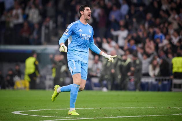 REAL MADRID CF v MANCHESTER CITY FC. CHAMPIONS LEAGUE 2025 2026. ROUND OF 16 FIRST LEG. Real Madrid CF s Thibaut Courtois celebrates a goal during Champions League 2025 2026 match. March 11,2026. (ALTERPHOTOS Ropero) MadridSpain  Copyright: xRoperox