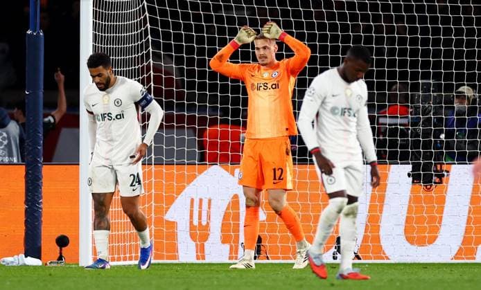 Filip Jorgensen of Chelsea looks dejected after conceding a third goal. Paris Saint-Germain v Chelsea, UEFA Champions League, Round of 16, First Leg, Football, Parc des Princes, Paris, France - 11 Mar 2026Paris Parc des Princes France EDITORIAL USE ONLY No use with unauthorised audio, video, data, fixture lists, club league logos or live services. Online in-match use limited to 120 images, no video emulation. No use in betting, games or single club league player publications.  Copyright: xJamesxMarsh Shutterstockx 16746728cz
