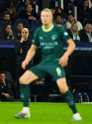 Manchester City Manager Pep Guardiola looks towards Erling Haaland before substituting him Real Madrid v Manchester City, UEFA Champions League, Round of 16, First Leg, Football, Bernabeu, Madrid, Spain - 11 Mar 2026Madrid Bernabeu Spain EDITORIAL USE ONLY No use with unauthorised audio, video, data, fixture lists, club league logos or live services. Online in-match use limited to 120 images, no video emulation. No use in betting, games or single club league player publications.  Copyright: xJavierxGarcia Shutterstockx 16746741as