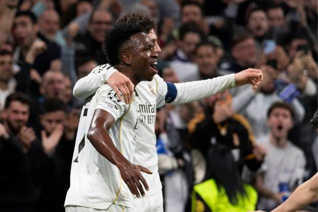 UEFA Champions League soccer match Real Madrid vs Manchester City at Santiago Bernabeu stadium in Madrid, Spain. 11 March 2026 Valverde celebrates a goal with Vinicius Jr 900 Cordon Press  900 CordonxPress LOF - Champions League Real Madrid vs Manchester City