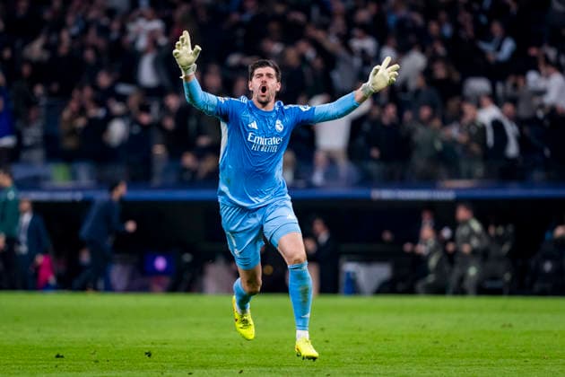 Real Madrid CF v Manchester City FC - UEFA Champions League 2025 26 Round of 16 First Leg Thibaut Courtois of Real Madrid celebrates a goal during the UEFA Champions League 2025 26 Round of 16 First Leg match between Real Madrid CF and Manchester City FC at Estadio Santiago Bernabeu on March 11, 2026 in Madrid, Spain. Madrid Estadio Santiago Bernabeu Madrid Spain Copyright: xAlbertoxGardinx AGardin_20260311_Foot_Champ_Atl_Mad_Man_City__1450