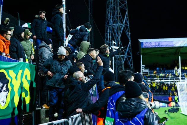 Football, Champions League 2025 2026 Bodo Glimt Sporting Lisbon Bodo 20260311 Sporting supporters after the end of the Champions League football match between Bodo Glimt and Sporting Lisbon at Aspmyra Stadium Photo Mats Torbergsen NTB Bodo Norway EDITORIAL USE ONLY RESTRICTED USE FOR BETTING COMPANIES  Copyright: xMatsxTorbergsenx xNTBx