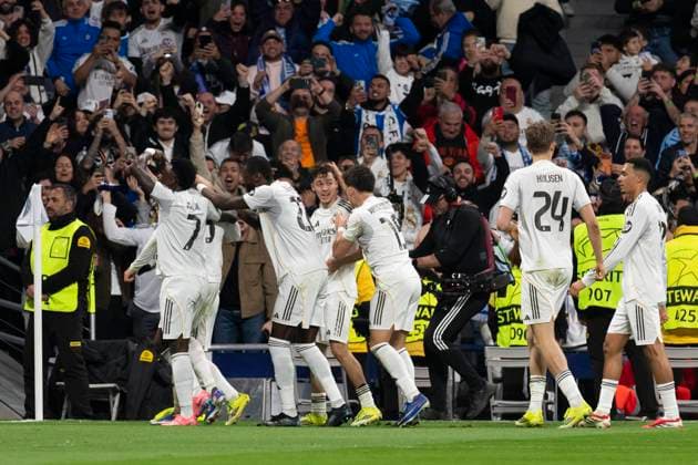 UEFA Champions League soccer match Real Madrid vs Manchester City at Santiago Bernabeu stadium in Madrid, Spain. 11 March 2026 Valverde celebrates a goal 900 Cordon Press  900 CordonxPress LOF - Champions League Real Madrid vs Manchester City