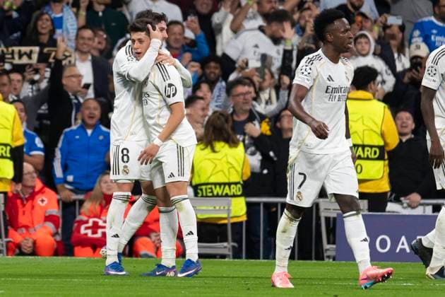 UEFA Champions League soccer match Real Madrid vs Manchester City at Santiago Bernabeu stadium in Madrid, Spain. 11 March 2026 Valverde celebrates a goal 900 Cordon Press  900 CordonxPress LOF - Champions League Real Madrid vs Manchester City