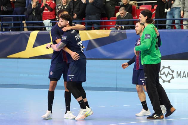 HANDBALL : Paris Saint Germain Vs SC Magdeburg - Ligue des Champions - 11 03 2026 Joie Paris Saint Germain - Yahia Omar (Paris Saint Germain) - Elohim Prandi (Paris Saint Germain) - Sebastian Karlsson (Paris Saint Germain) - Jannick Green (Paris Saint Germain) ParisFrance  Copyright: xMichaelxBaucherx