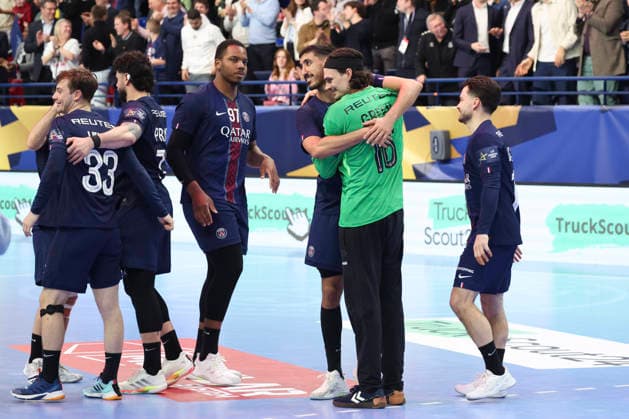 HANDBALL : Paris Saint Germain Vs SC Magdeburg - Ligue des Champions - 11 03 2026 Joie Paris Saint Germain - Jannick Green (Paris Saint Germain) - Yahia Omar (Paris Saint Germain) - Sebastian Karlsson (Paris Saint Germain) - Gautier Loredon (Paris Saint Germain) - Elohim Prandi (Paris Saint Germain) - Sindre Heldal (Paris Saint Germain) ParisFrance  Copyright: xMichaelxBaucherx