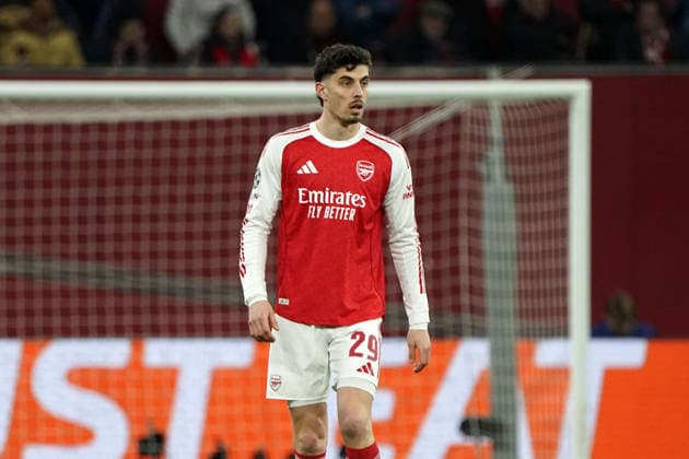 Football, UEFA Champions League 2025 2026, Round of 16, Bayer 04 Leverkusen vs FC Arsenal 11 03 2026 Bayarena Leverkusen, Kai Havertz, FC Arsenal action, single image,