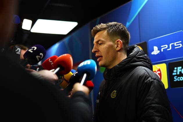 Football, Champions League 2025 2026 Bodo Glimt Sporting Lisbon Bodo 20260312 Bodo Glimts Jostein Gundersen in the mixed zone after the Champions League football match between Bodo Glimt and Sporting Lisbon at Aspmyra Stadium Photo Mats Torbergsen NTB Bodo Norway EDITORIAL USE ONLY RESTRICTED USE FOR BETTING COMPANIES  Copyright: xMatsxTorbergsenx xNTBx