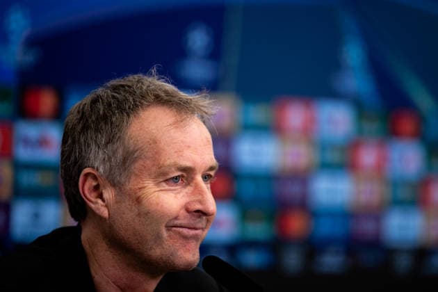 LEVERKUSEN, GERMANY - MARCH 11: Bayer 04 Leverkusen head coach Kasper Hjulmand attends a press conference, PK, Pressekonferenz after the UEFA Champions League 2025 26 Round of 16 First Leg match between Bayer 04 Leverkusen and Arsenal FC at BayArena on March 11, 2026 in Leverkusen, Germany.  Copyright: xRenexNijhuis MBxMediax