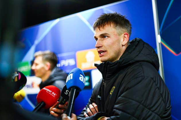 Football, Champions League 2025 2026 Bodo Glimt Sporting Lisbon Bodo 20260312 Bodo Glimts Odin Bjortuft in the mixed zone after the Champions League football match between Bodo Glimt and Sporting Lisbon at Aspmyra Stadium Photo Mats Torbergsen NTB Bodo Norway EDITORIAL USE ONLY RESTRICTED USE FOR BETTING COMPANIES  Copyright: xMatsxTorbergsenx xNTBx