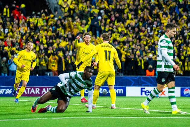 Football, Champions League 2025 2026 Bodo Glimt Sporting Bodo, Norway 20260311 Bodo Glimts Kasper Hogh celebrates after the 3 0 goal during the Champions League football match between Bodo Glimt and Sporting at Aspmyra Stadium Photo Fredrik Varfjell NTB Bodo Norway EDITORIAL USE ONLY RESTRICTED USE FOR BETTING COMPANIES  Copyright: xFredrikxVarfjellx xNTBx