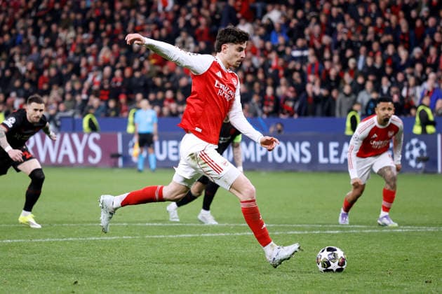 HAVERTZ Kai Team Arsenal FC 11m zum 1 1 UEFA Championsleague Saison 2025 2026 Achtelfinale Spiel Bayer 04 Leverkusen Arsenal FC am 11 03 2026 in Leverkusen DFL REGULATIONS PROHIBIT ANY USE OF PHOTOGRAPHS as IMAGE SEQUENCES and or QUASI VIDEO Copyright: xLacixPerenyix