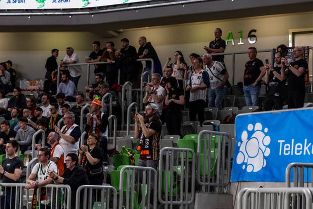 GER, BKT EuroCup, season 2025 2026, eighth final, Cedevita Olimpija Ljubljana Niners Chemnitz 11 03 2026, Arena Stozice, Ljubljana, GER, BKT EuroCup, season 2025 2026, eighth final, Cedevita Olimpija Ljubljana Niners Chemnitz Fans of Niners Chemnitz Photo Alexander Trienitz Ljubljana Arena Stozice Slovenia