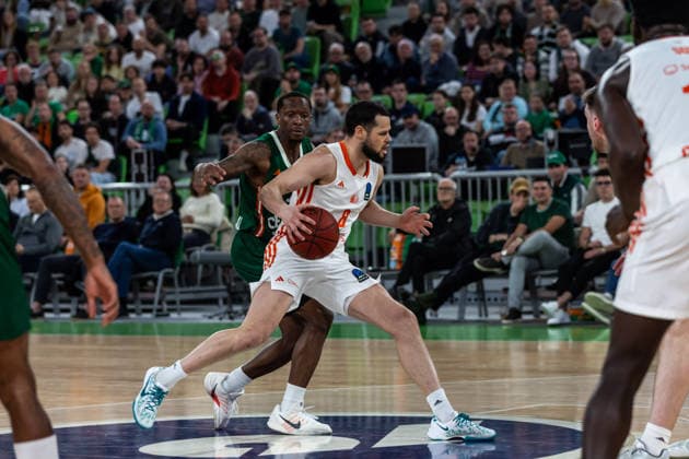 GER, BKT EuroCup, 2025 2026 season, round of 16, Cedevita Olimpija Ljubljana Niners Chemnitz 11 03 2026, Arena Stozice, Ljubljana, GER, BKT EuroCup, 2025 2026 season, round of 16, Cedevita Olimpija Ljubljana Niners Chemnitz Jordan Schakel Niners Chemnitz, 8 Photo Alexander Trienitz Ljubljana Arena Stozice Slovenia