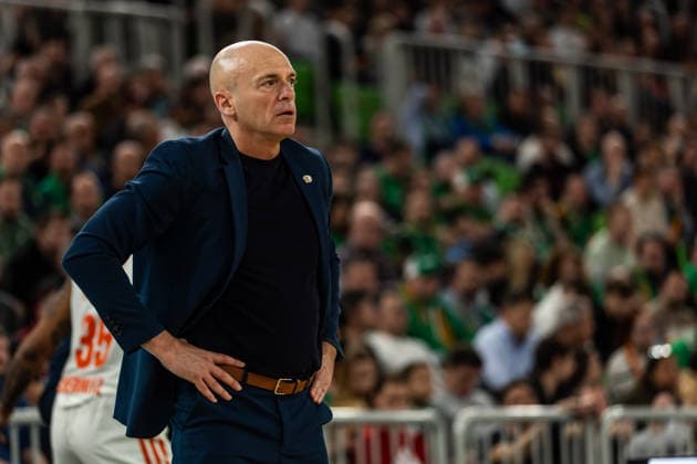 GER, BKT EuroCup, season 2025 2026, eighth final, Cedevita Olimpija Ljubljana Niners Chemnitz 11 03 2026, Arena Stozice, Ljubljana, GER, BKT EuroCup, season 2025 2026, eighth final, Cedevita Olimpija Ljubljana Niners Chemnitz Rodrigo Pastore Head Coach , Niners Chemnitz Photo Alexander Trienitz Ljubljana Arena Stozice Slovenia