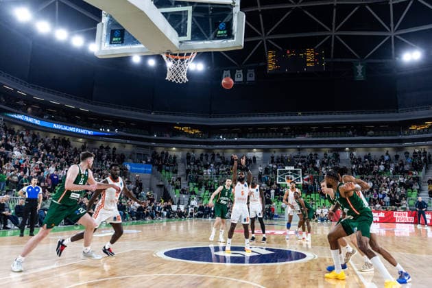 GER, BKT EuroCup, 2025 2026 season, round of 16, Cedevita Olimpija Ljubljana Niners Chemnitz 11 03 2026, Arena Stozice, Ljubljana, GER, BKT EuroCup, 2025 2026 season, round of 16, Cedevita Olimpija Ljubljana Niners Chemnitz Corey Davis Jr Niners Chemnitz, 5 on a free throw Photo Alexander Trienitz Ljubljana Arena Stozice Slovenia