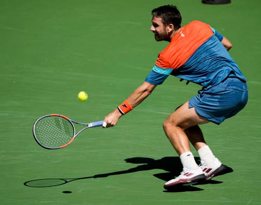 March 11, 2026 Cameron Norrie (GBR) returns a shot against Rinky Hijikata (AUS) during their fourth round match at the BNP Paribas Open held at the Indian Wells Tennis Garden in Indian Wells, California. California. Mandatory Photo Credit : CSM Indian Wells United States of America - ZUMAc04_ 20260311_zma_c04_097 Copyright: xCharlesxBausx