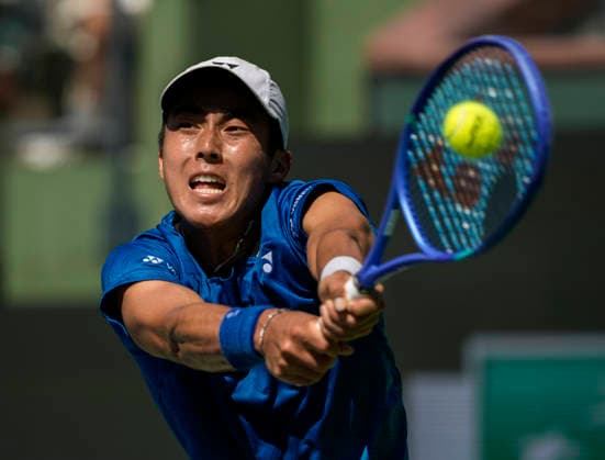 March 11, 2026 Rinky Hijikata (AUS) returns a shot against Cameron Norrie (GBR) during their fourth round match at the BNP Paribas Open held at the Indian Wells Tennis Garden in Indian Wells, California. California. Mandatory Photo Credit : CSM Indian Wells United States of America - ZUMAc04_ 20260311_zma_c04_099 Copyright: xCharlesxBausx