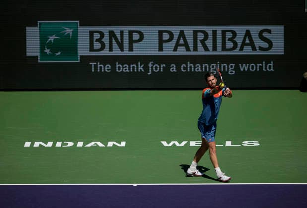 March 11, 2026 Cameron Norrie (GBR) serves against Rinky Hijikata (AUS) during their fourth round match at the BNP Paribas Open held at the Indian Wells Tennis Garden in Indian Wells, California. California. Mandatory Photo Credit : CSM Indian Wells United States of America - ZUMAc04_ 20260311_zma_c04_101 Copyright: xCharlesxBausx
