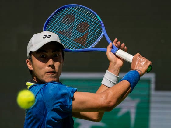 March 11, 2026 Rinky Hijikata (AUS) returns a shot against Cameron Norrie (GBR) during their fourth round match at the BNP Paribas Open held at the Indian Wells Tennis Garden in Indian Wells, California. California. Mandatory Photo Credit : CSM Indian Wells United States of America - ZUMAc04_ 20260311_zma_c04_104 Copyright: xCharlesxBausx