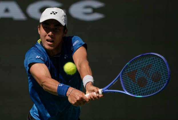 March 11, 2026 Rinky Hijikata (AUS) returns a shot against Cameron Norrie (GBR) during their fourth round match at the BNP Paribas Open held at the Indian Wells Tennis Garden in Indian Wells, California. California. Mandatory Photo Credit : CSM Indian Wells United States of America - ZUMAc04_ 20260311_zma_c04_122 Copyright: xCharlesxBausx