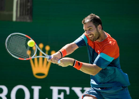 March 11, 2026 Cameron Norrie (GBR) returns a shot against Rinky Hijikata (AUS) during their fourth round match at the BNP Paribas Open held at the Indian Wells Tennis Garden in Indian Wells, California. California. Mandatory Photo Credit : CSM Indian Wells United States of America - ZUMAc04_ 20260311_zma_c04_128 Copyright: xCharlesxBausx