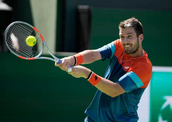 March 11, 2026 Cameron Norrie (GBR) returns a shot against Rinky Hijikata (AUS) during their fourth round match at the BNP Paribas Open held at the Indian Wells Tennis Garden in Indian Wells, California. California. Mandatory Photo Credit : CSM Indian Wells United States of America - ZUMAc04_ 20260311_zma_c04_133 Copyright: xCharlesxBausx