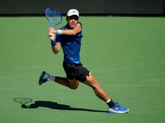 March 11, 2026 Rinky Hijikata (AUS) returns a shot against Cameron Norrie (GBR) during their fourth round match at the BNP Paribas Open held at the Indian Wells Tennis Garden in Indian Wells, California. California. Mandatory Photo Credit : CSM Indian Wells United States of America - ZUMAc04_ 20260311_zma_c04_134 Copyright: xCharlesxBausx