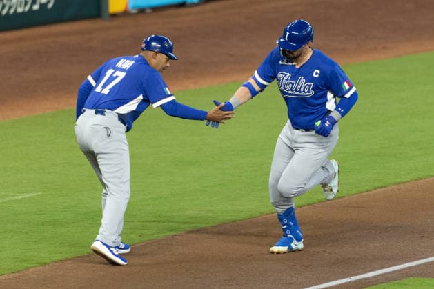 Vinnie Pasquantino (R) of Italy celebrates after hitting a home run in a World Baseball Classic game between Mexico and Italy at Daikin Park stadium in Houston, United States, 11 March 2026. World Baseball Classic - Mexico vs. Italy !ACHTUNG: NUR REDAKTIONELLE NUTZUNG!  Copyright: xCarlosxRamírezx AMDEP2177 20260312-55019667930_1