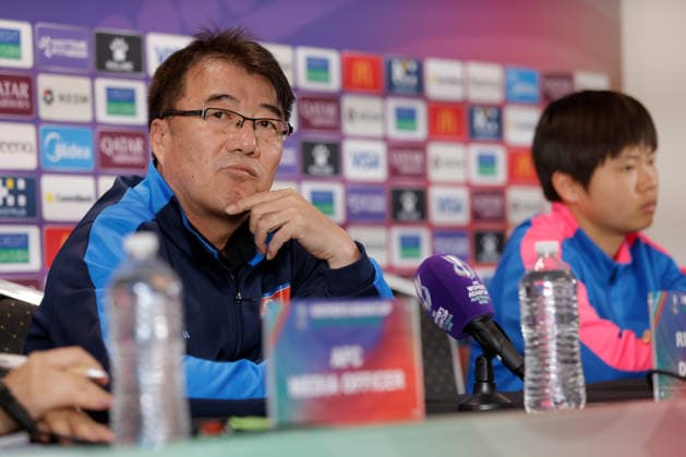 ASIAN CUP WOMEN NORTH KOREA PRESSER, Ri Song-ho, head coach of North Korea and player Choe Il-son of North Korea are seen during a North Korea Asian Cup press conferance at HBF Park, in Perth, Thursday, March 12, 2026. ( NO ARCHIVING PERTH WESTERN AUSTRALIA AUSTRALIA  Copyright: xRICHARDxWAINWRIGHTx 20260312118805053791